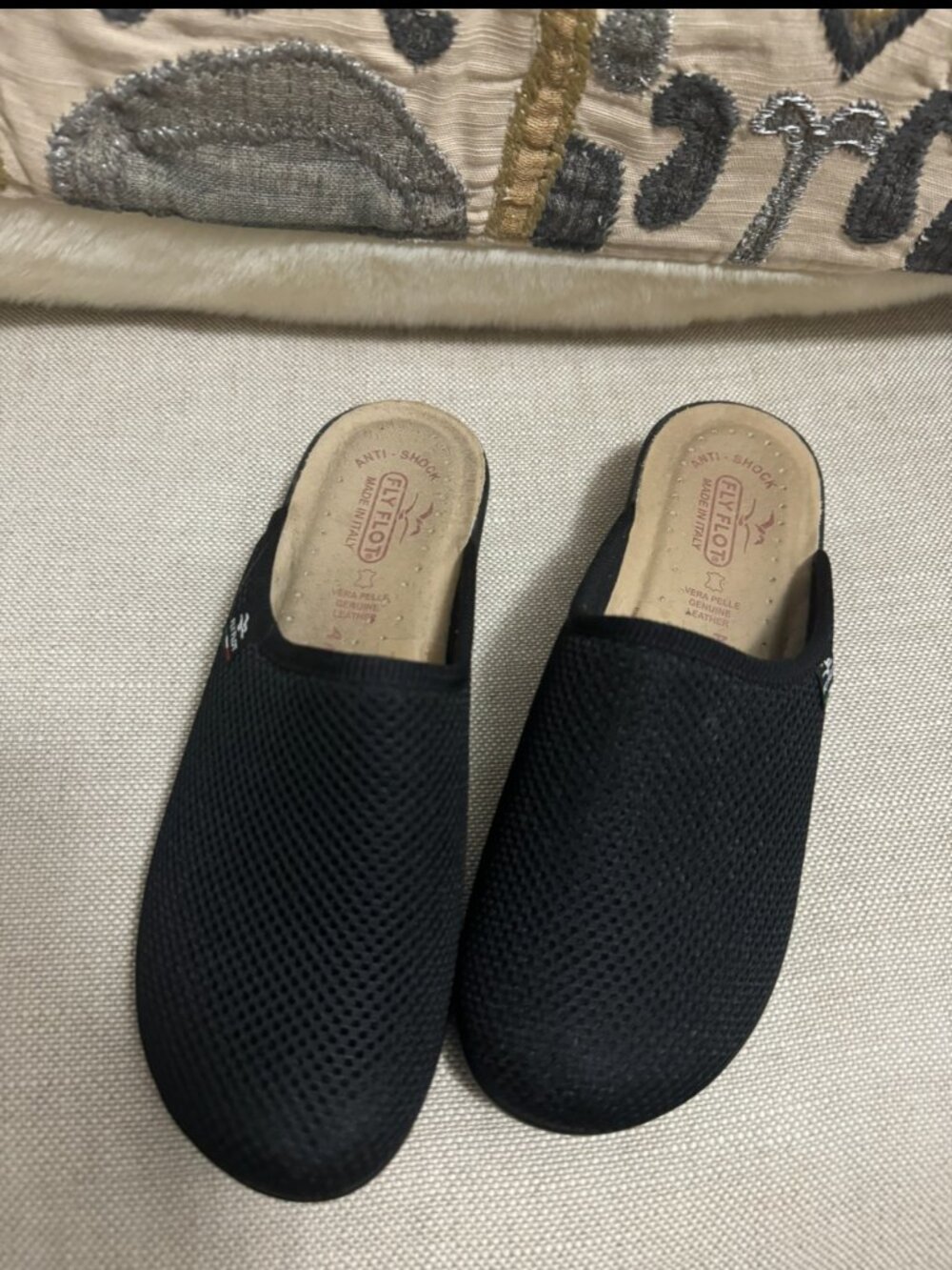 Fly Flot Italian Comfort Black Mesh Slip-On Clogs - Size 39
